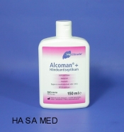 Hände- Desinfektion, Alcoman plus, 150ml, Kittelflasche